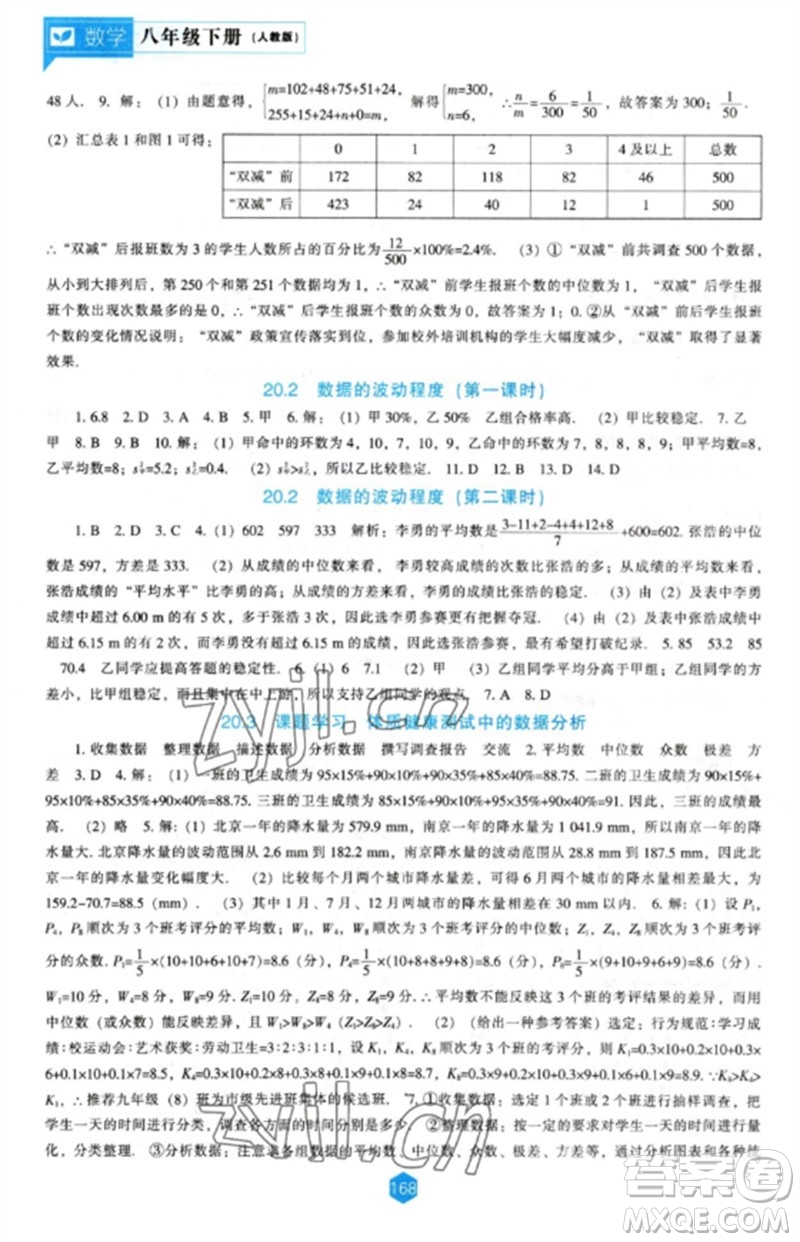 遼海出版社2023新課程數(shù)學(xué)能力培養(yǎng)八年級下冊人教版參考答案