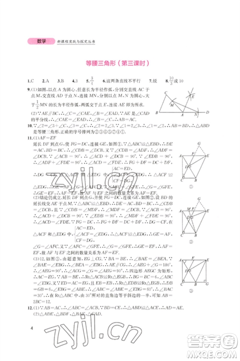 四川教育出版社2023新課程實(shí)踐與探究叢書(shū)八年級(jí)數(shù)學(xué)下冊(cè)北師大版參考答案