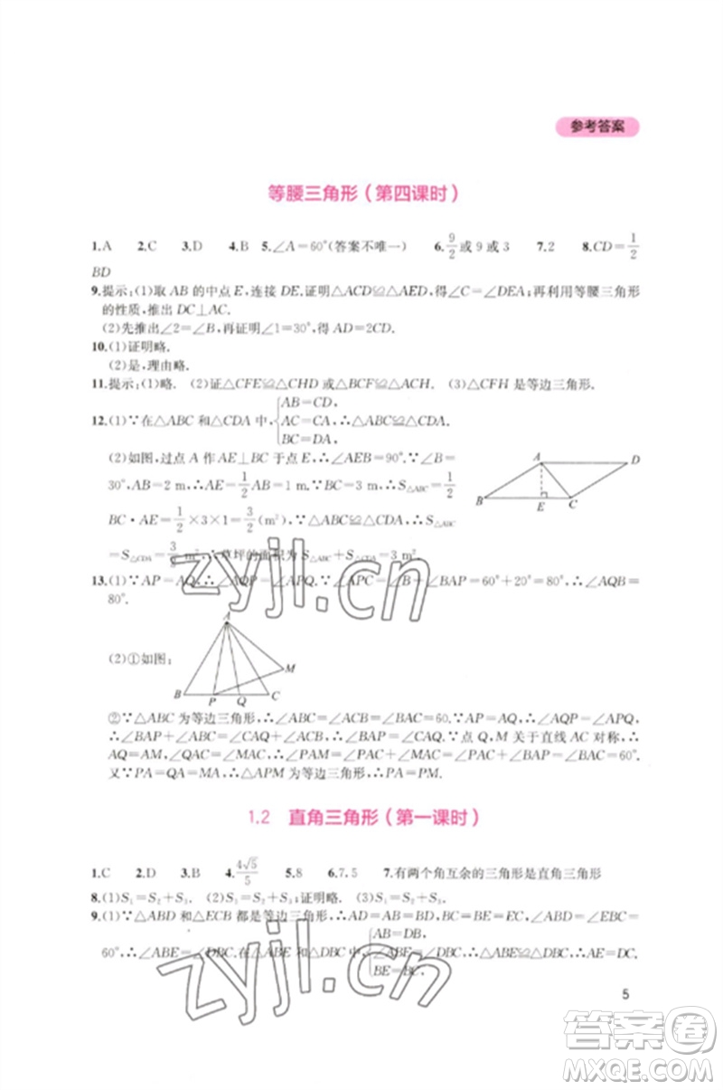 四川教育出版社2023新課程實(shí)踐與探究叢書(shū)八年級(jí)數(shù)學(xué)下冊(cè)北師大版參考答案