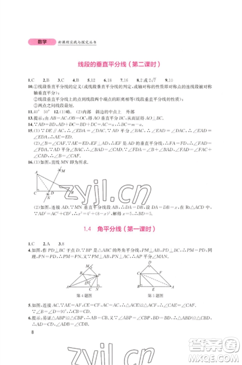 四川教育出版社2023新課程實(shí)踐與探究叢書(shū)八年級(jí)數(shù)學(xué)下冊(cè)北師大版參考答案