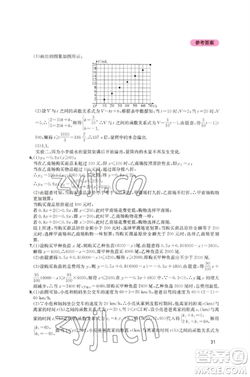 四川教育出版社2023新課程實(shí)踐與探究叢書(shū)八年級(jí)數(shù)學(xué)下冊(cè)北師大版參考答案