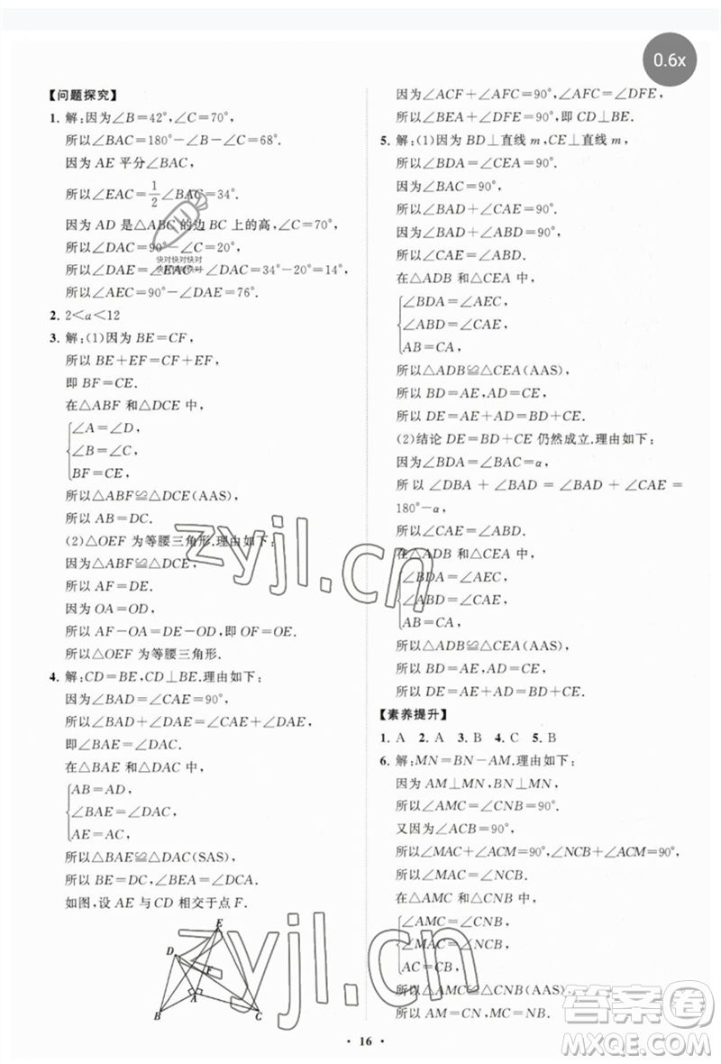 山東教育出版社2023初中同步練習冊分層卷七年級數(shù)學下冊北師大版參考答案