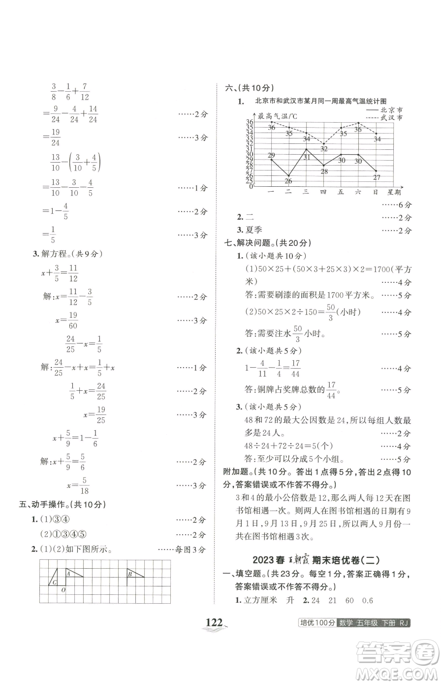 江西人民出版社2023王朝霞培優(yōu)100分五年級(jí)下冊(cè)數(shù)學(xué)人教版參考答案