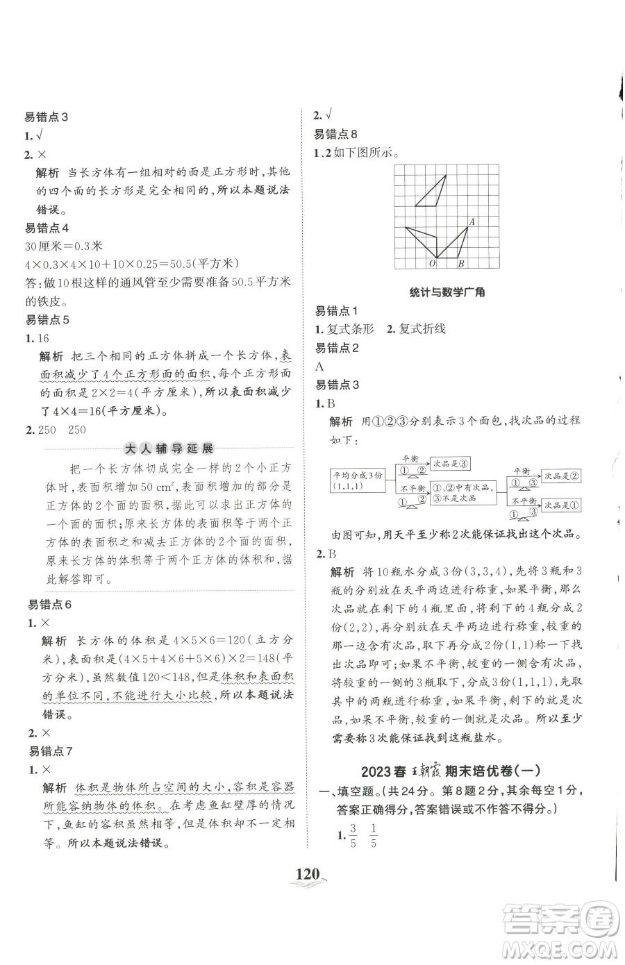 江西人民出版社2023王朝霞培優(yōu)100分五年級(jí)下冊(cè)數(shù)學(xué)人教版參考答案