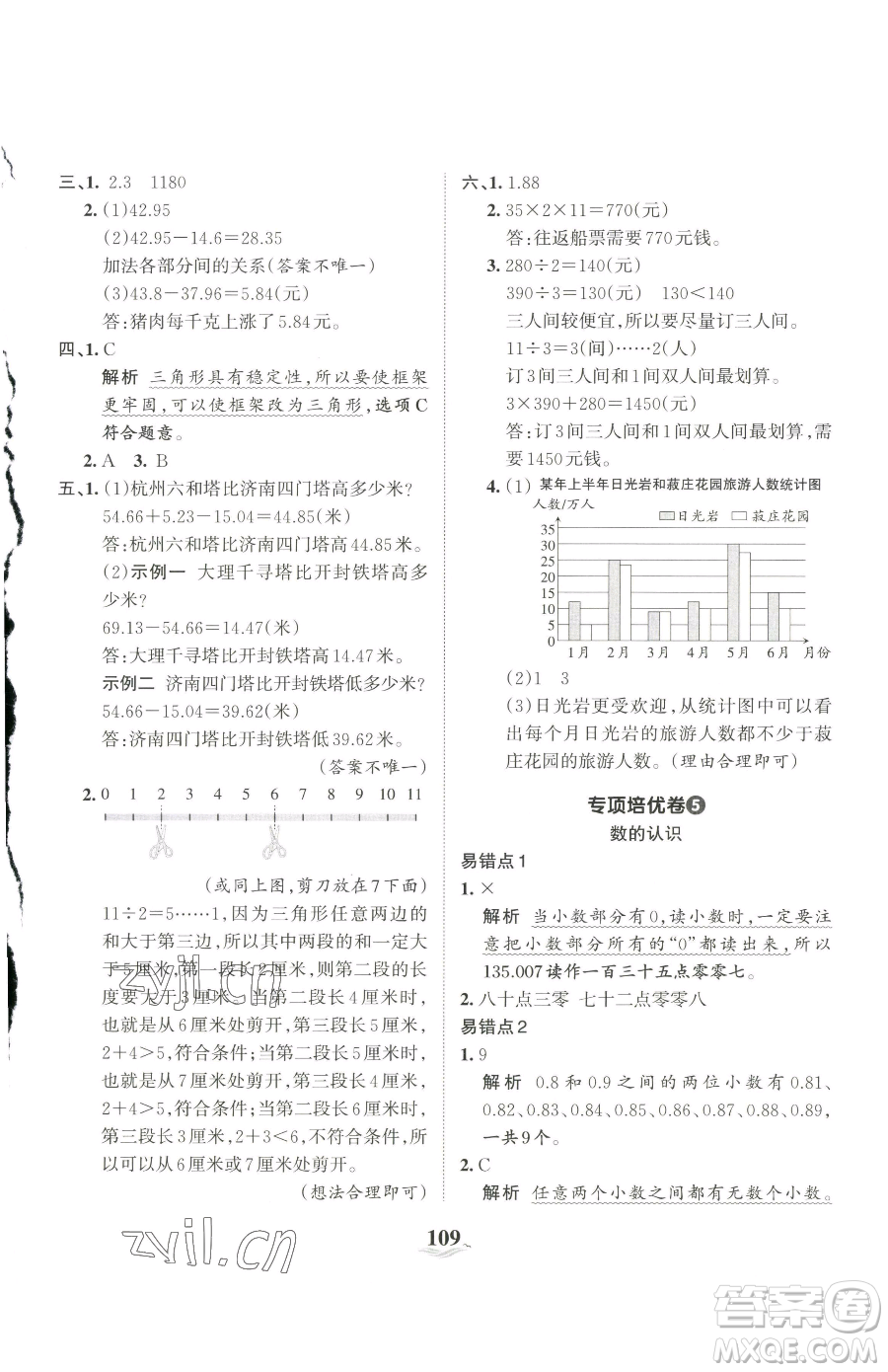 江西人民出版社2023王朝霞培優(yōu)100分四年級(jí)下冊(cè)數(shù)學(xué)人教版參考答案