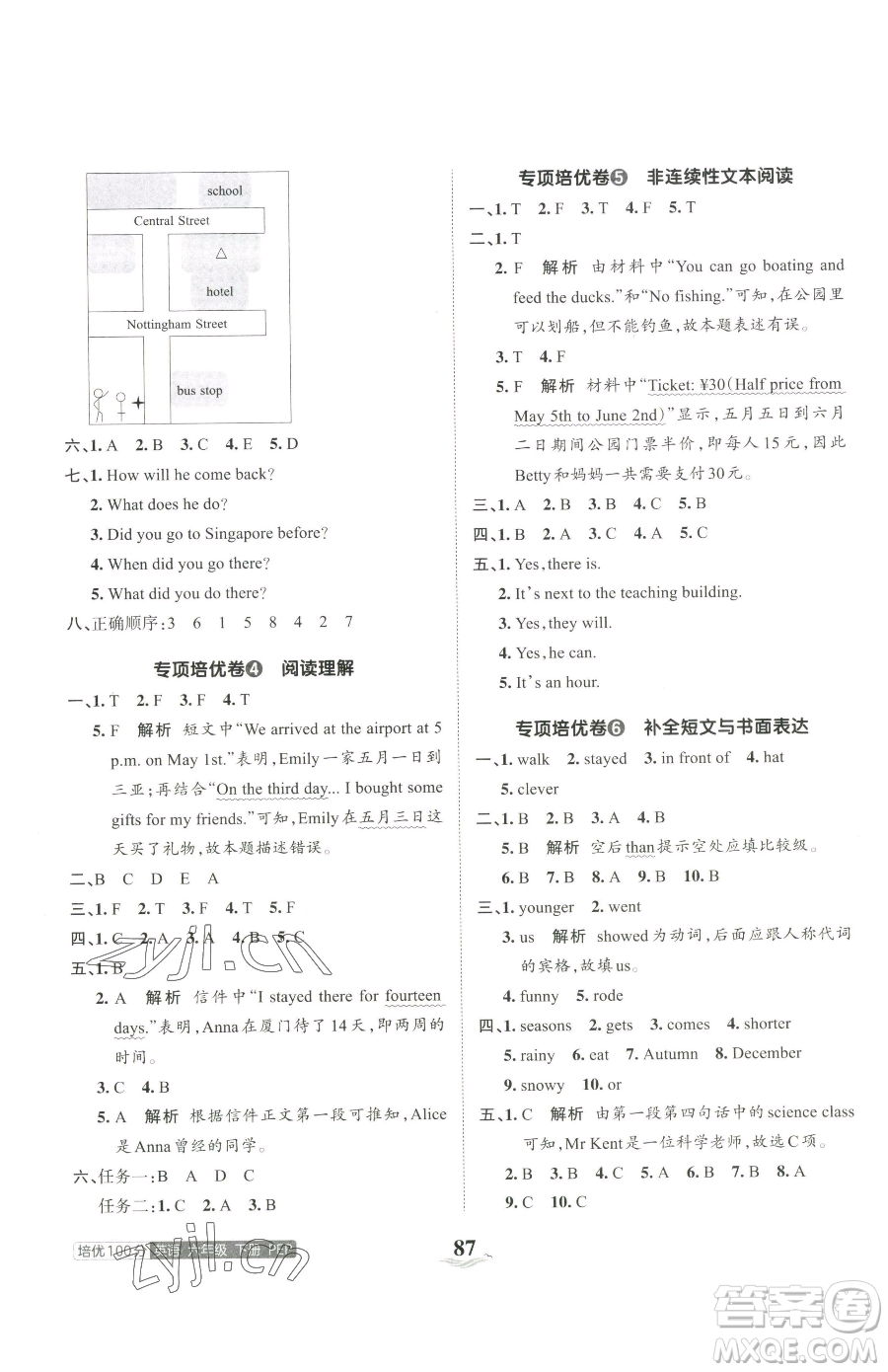 江西人民出版社2023王朝霞培優(yōu)100分六年級(jí)下冊(cè)英語人教PEP版參考答案