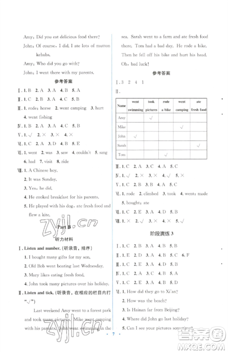 人民教育出版社2023人教金學(xué)典同步解析與測評學(xué)考練六年級英語下冊人教版參考答案