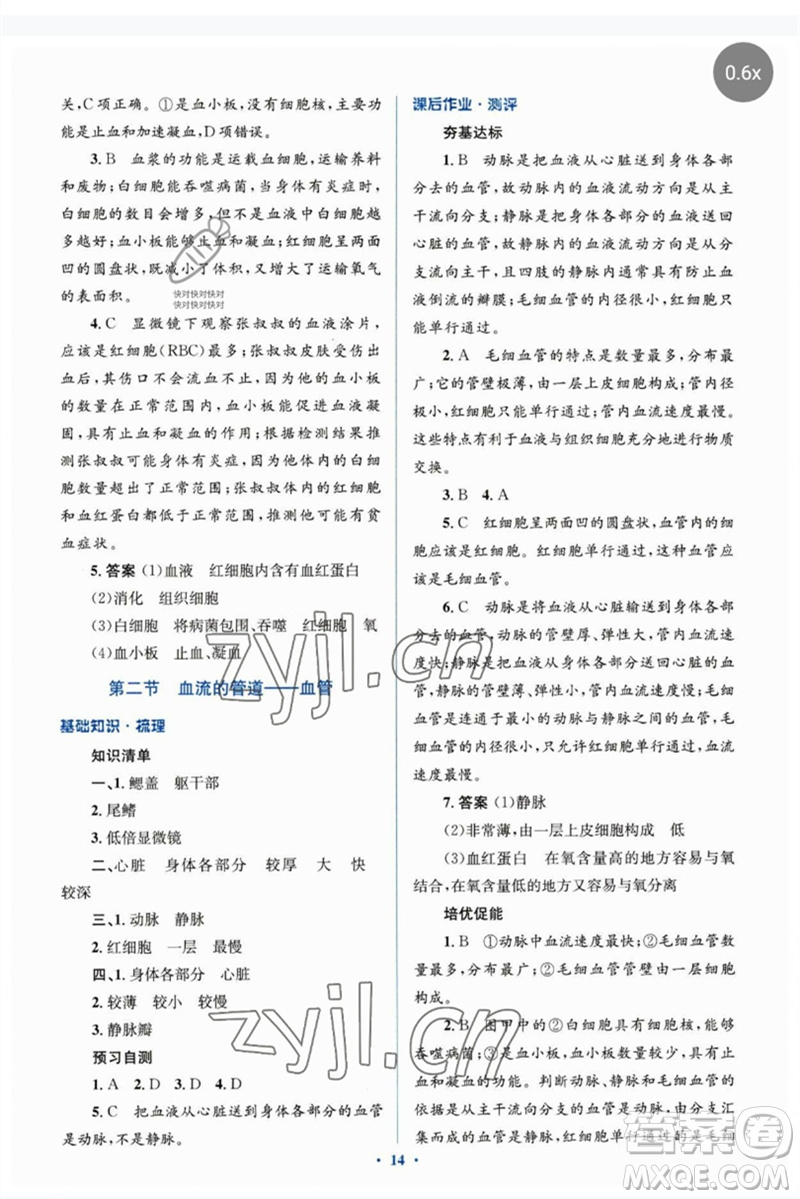 人民教育出版社2023人教金學(xué)典同步解析與測(cè)評(píng)學(xué)考練七年級(jí)生物下冊(cè)人教版參考答案