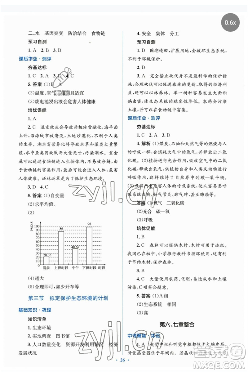 人民教育出版社2023人教金學(xué)典同步解析與測(cè)評(píng)學(xué)考練七年級(jí)生物下冊(cè)人教版參考答案