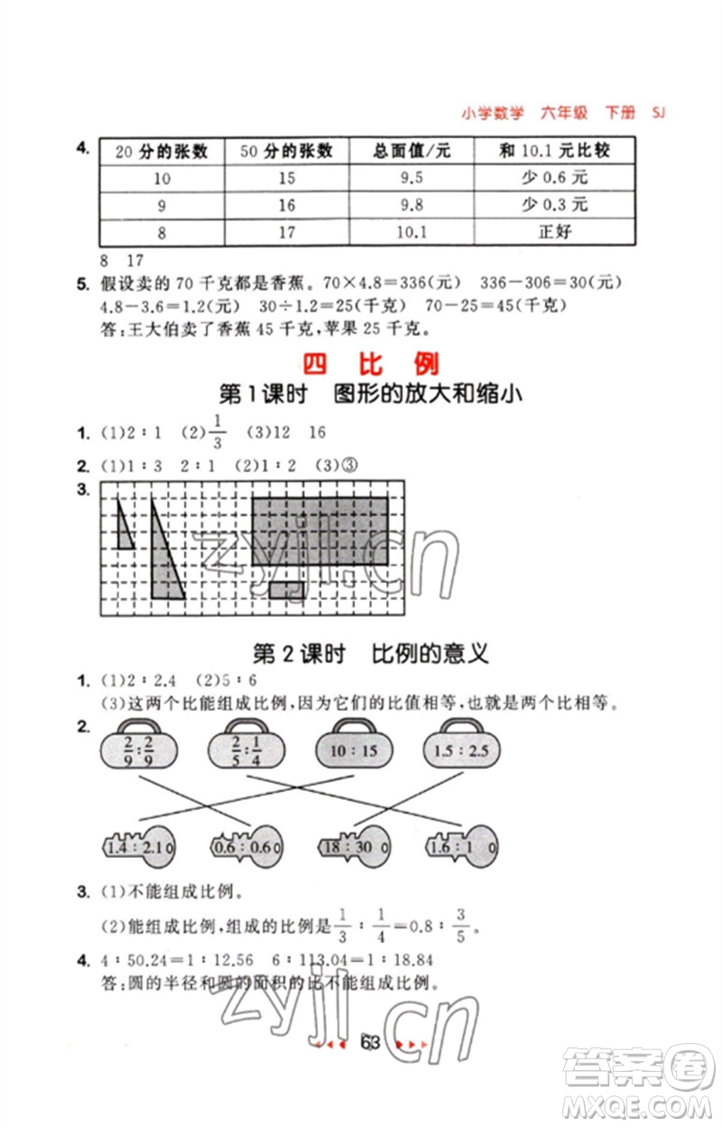 首都師范大學(xué)出版社2023年春53隨堂測六年級數(shù)學(xué)下冊蘇教版參考答案