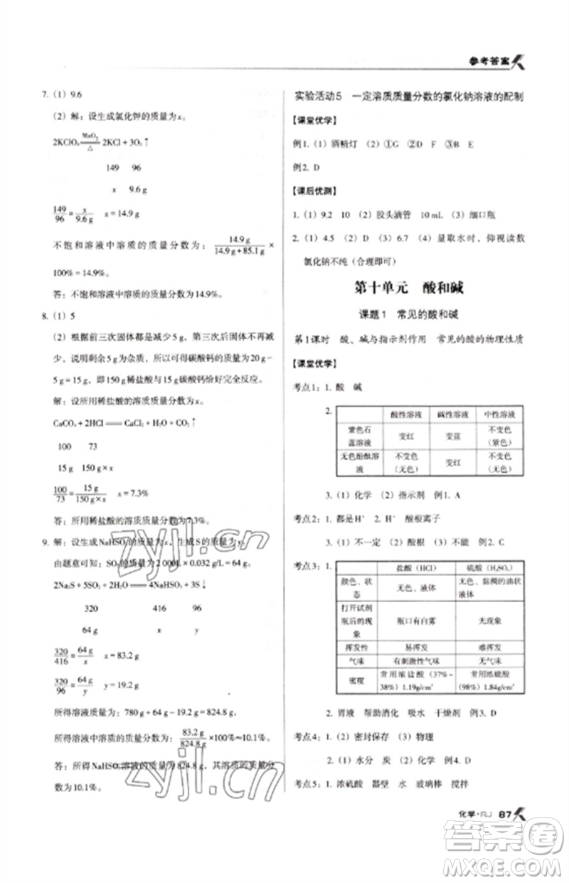 廣東經(jīng)濟(jì)出版社2023全優(yōu)點(diǎn)練課計(jì)劃九年級(jí)化學(xué)下冊(cè)人教版參考答案