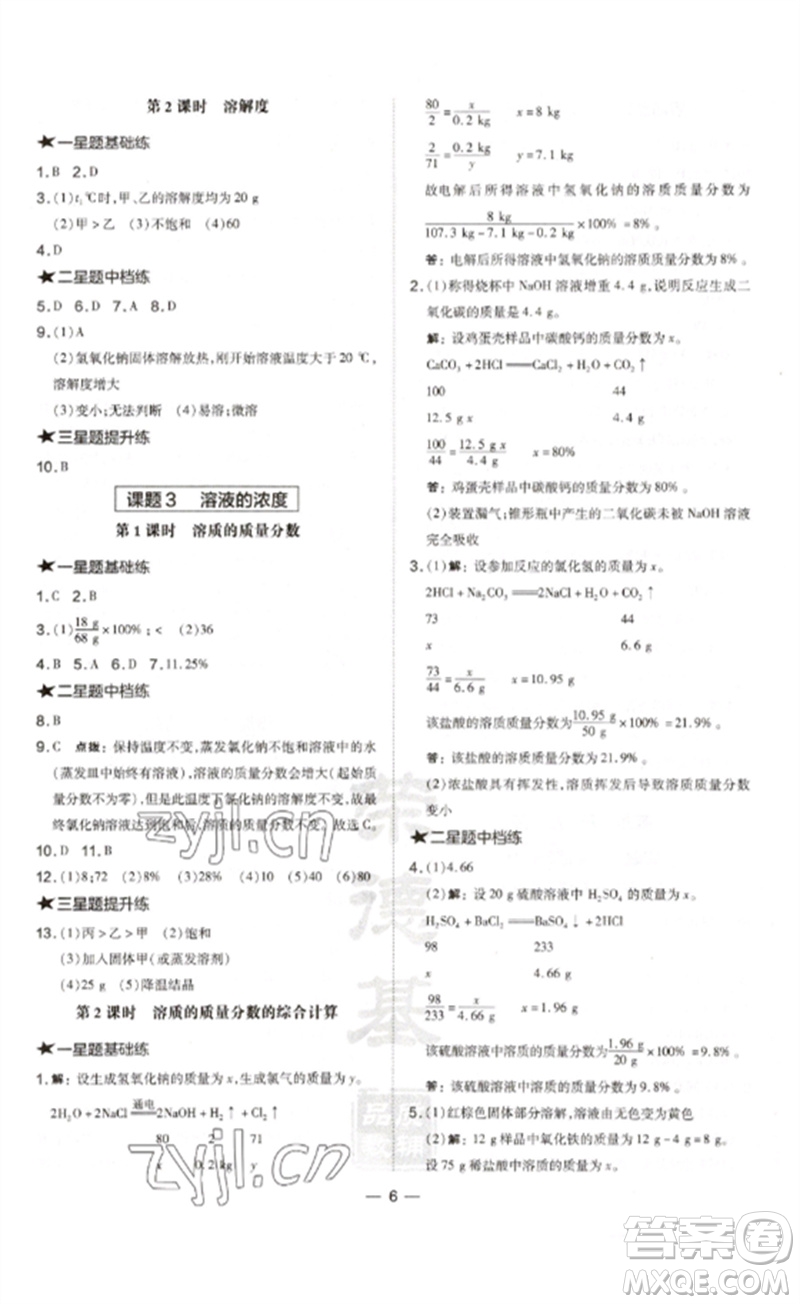 安徽教育出版社2023點撥訓(xùn)練九年級化學(xué)下冊人教版安徽專版參考答案