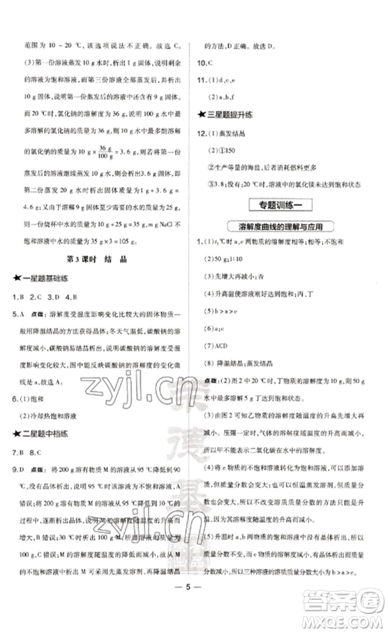 山西教育出版社2023點(diǎn)撥訓(xùn)練九年級化學(xué)下冊滬教版參考答案