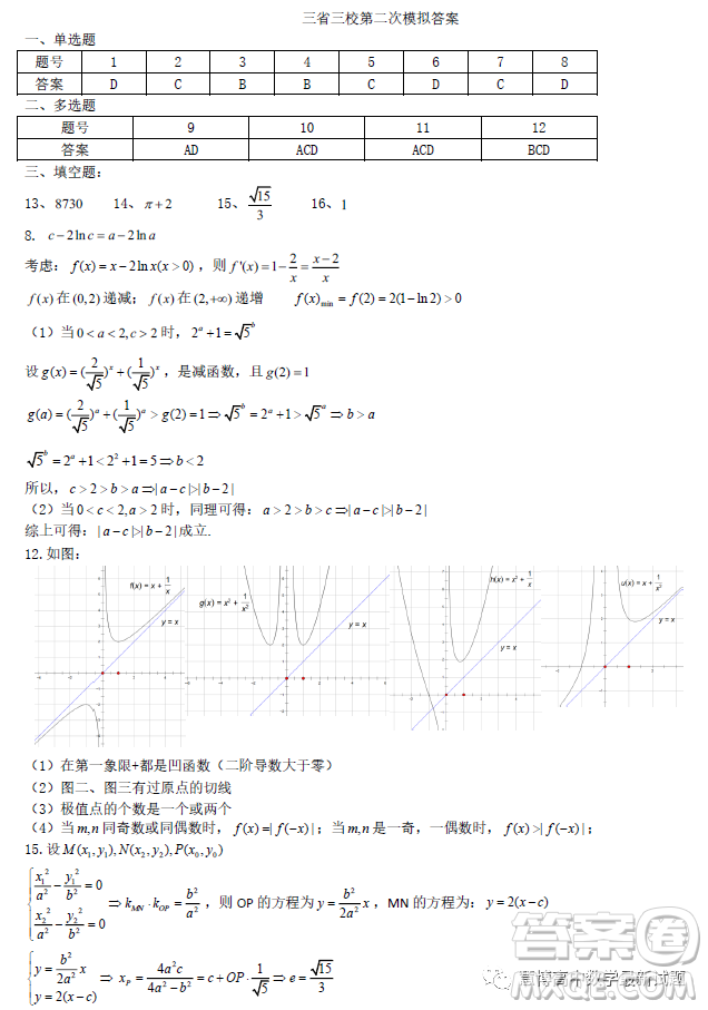 哈爾濱師大附中東北師大附中遼寧省實(shí)驗(yàn)中學(xué)2023高三第二次聯(lián)合模擬考試數(shù)學(xué)試卷答案