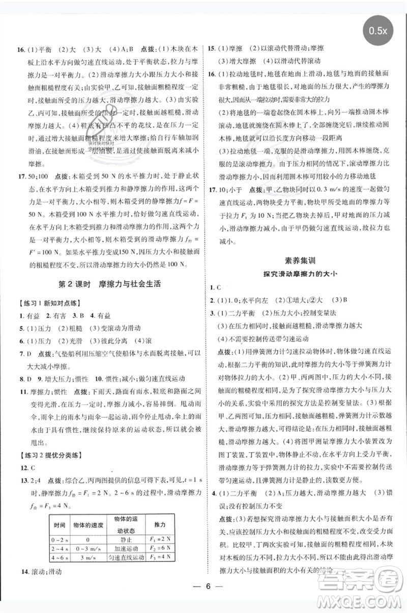 吉林教育出版社2023點撥訓(xùn)練八年級物理下冊人教版參考答案