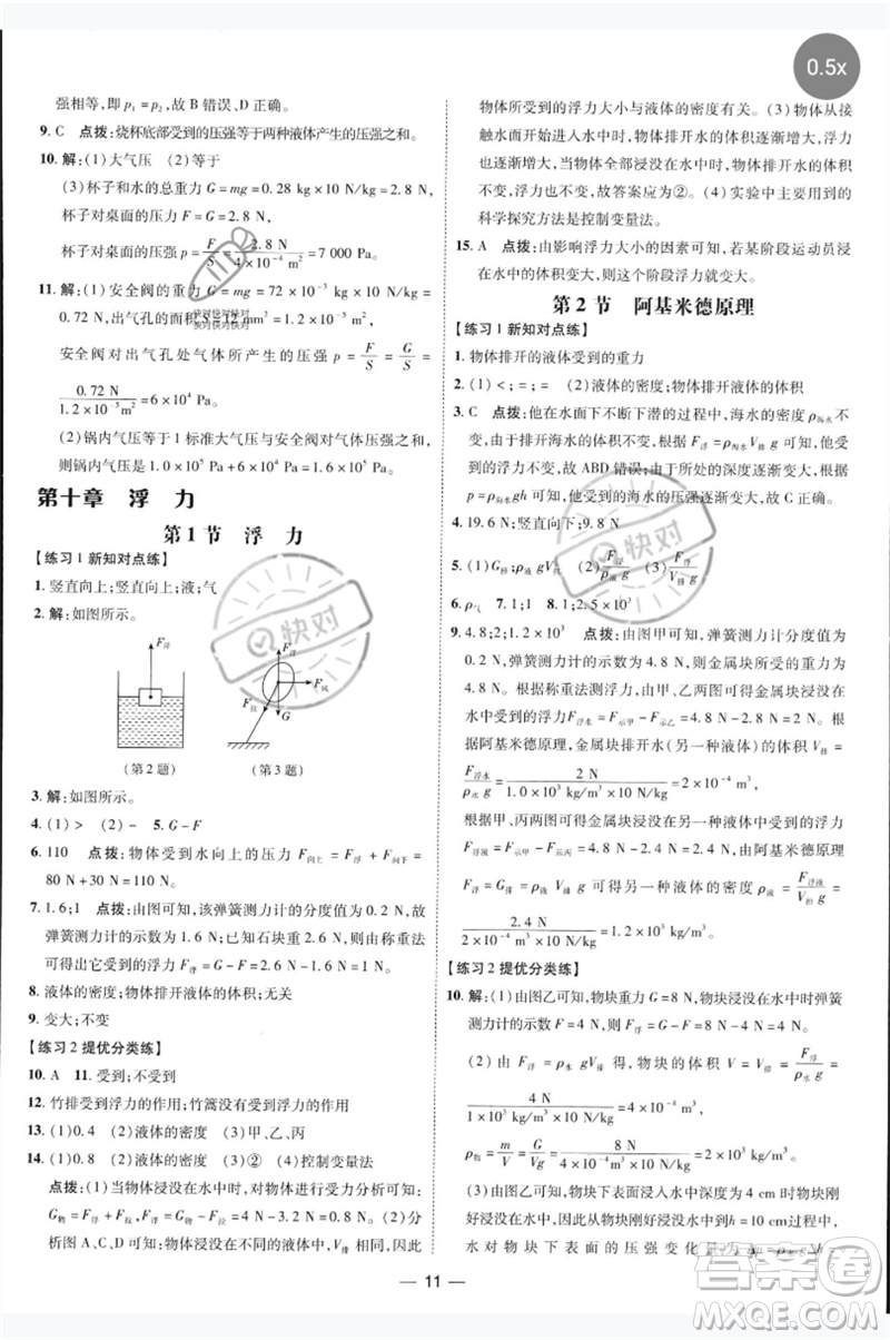 吉林教育出版社2023點撥訓(xùn)練八年級物理下冊人教版參考答案