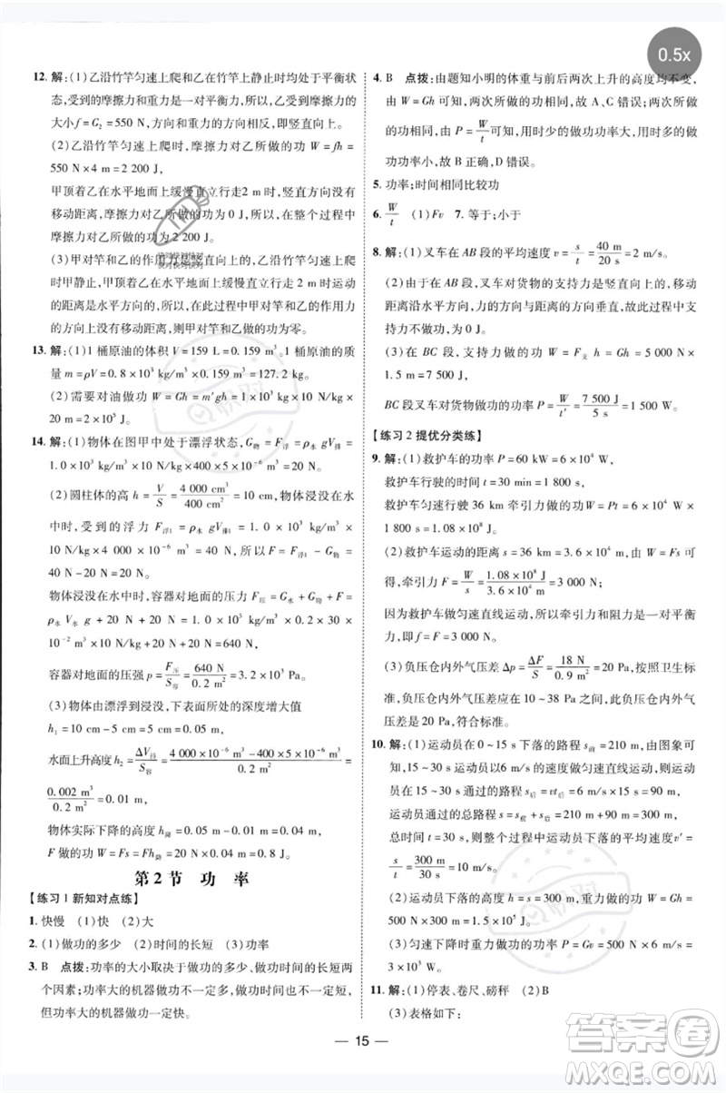 吉林教育出版社2023點撥訓(xùn)練八年級物理下冊人教版參考答案