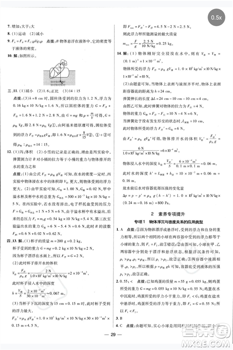 吉林教育出版社2023點撥訓(xùn)練八年級物理下冊人教版參考答案