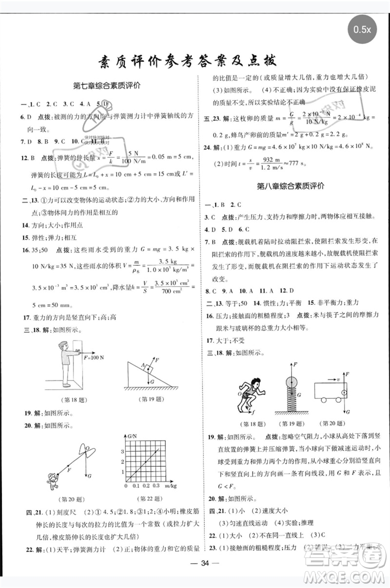 吉林教育出版社2023點撥訓(xùn)練八年級物理下冊人教版參考答案