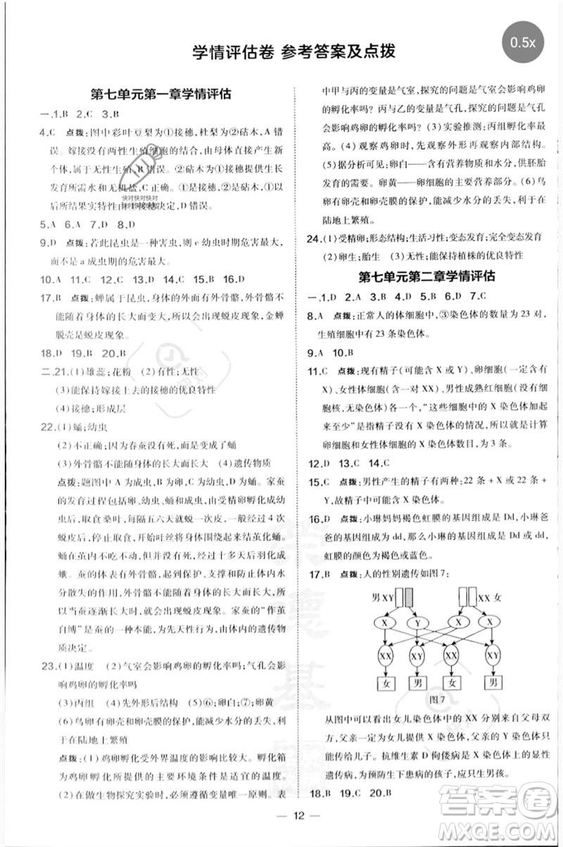 吉林教育出版社2023點撥訓練八年級生物下冊人教版參考答案