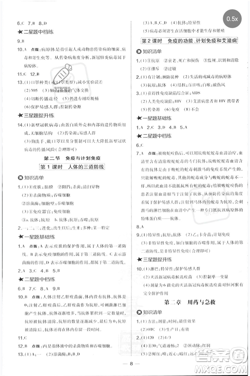 吉林教育出版社2023點撥訓練八年級生物下冊人教版參考答案