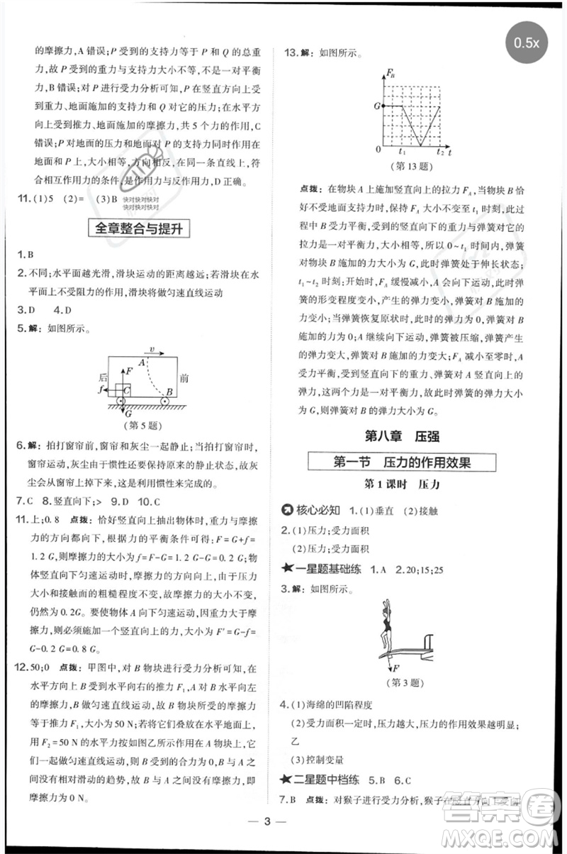 山西教育出版社2023點(diǎn)撥訓(xùn)練八年級(jí)物理下冊(cè)滬科版參考答案