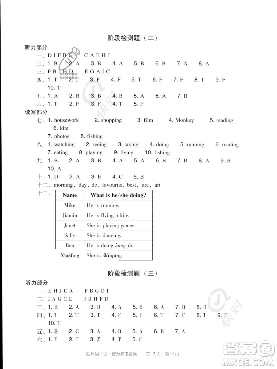 新世紀(jì)出版社2023雙基同步導(dǎo)學(xué)導(dǎo)練四年級(jí)下冊(cè)英語(yǔ)教科版廣州專版參考答案