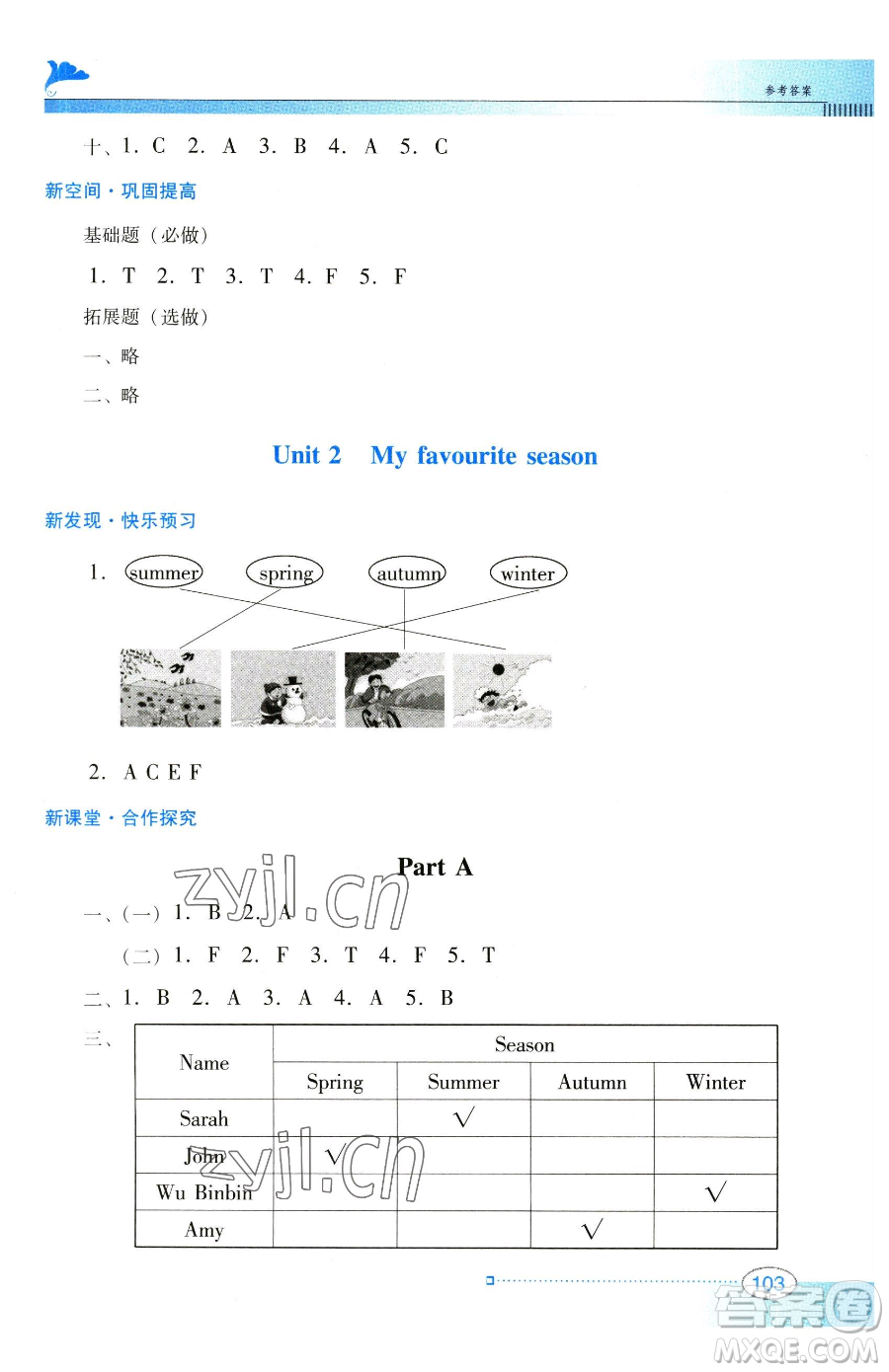 廣東教育出版社2023南方新課堂金牌學(xué)案五年級(jí)下冊(cè)英語人教PEP版參考答案