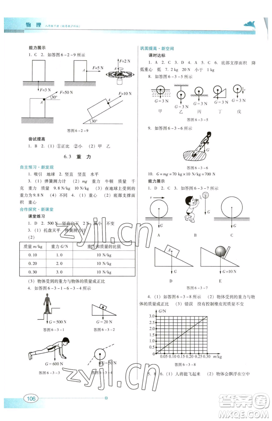 廣東教育出版社2023南方新課堂金牌學案八年級下冊物理滬粵版參考答案