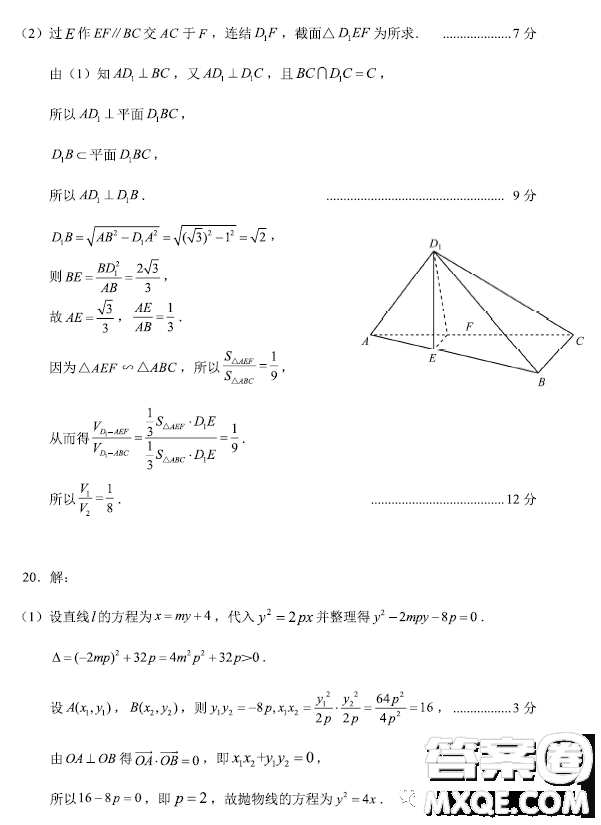 貴州省2023年普通高等學(xué)校招生適應(yīng)性測試文科數(shù)學(xué)試卷答案