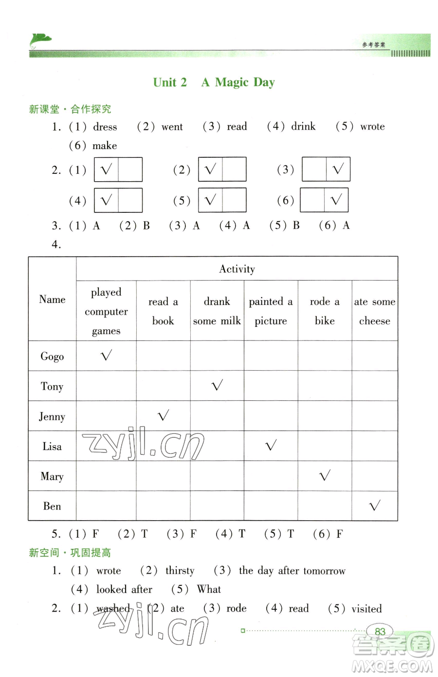 廣東教育出版社2023南方新課堂金牌學(xué)案六年級下冊英語粵教人民版參考答案