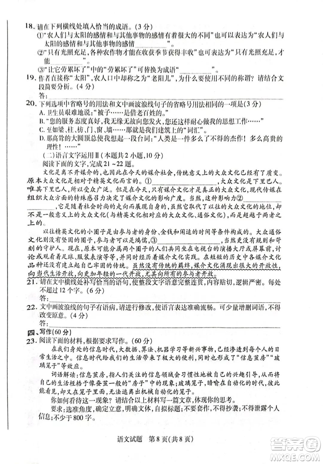 天一大聯(lián)考2022-2023高一年級(jí)下學(xué)期期中考試語文試卷答案