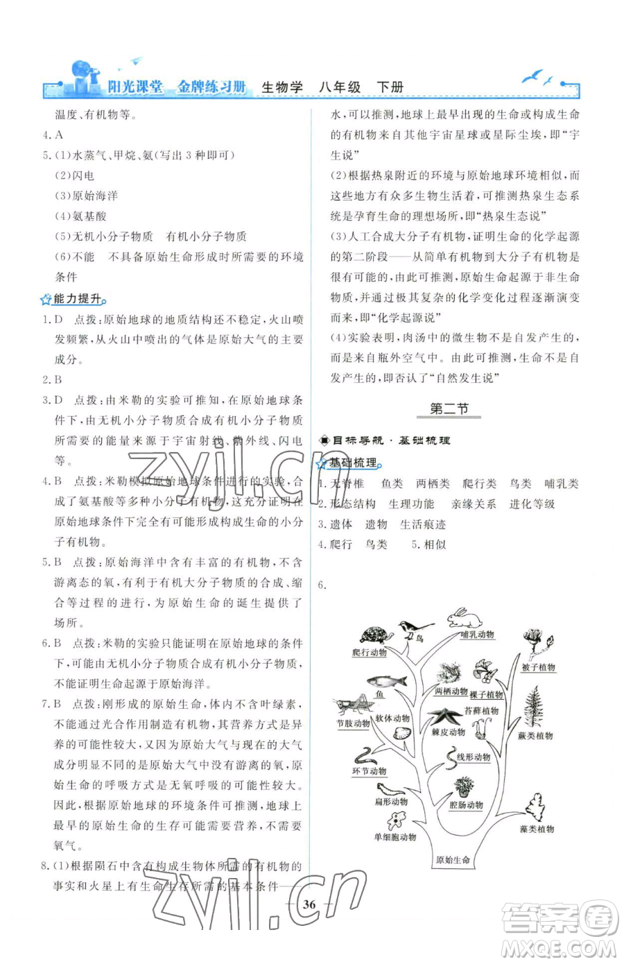 人民教育出版社2023陽光課堂金牌練習(xí)冊八年級下冊生物人教版參考答案