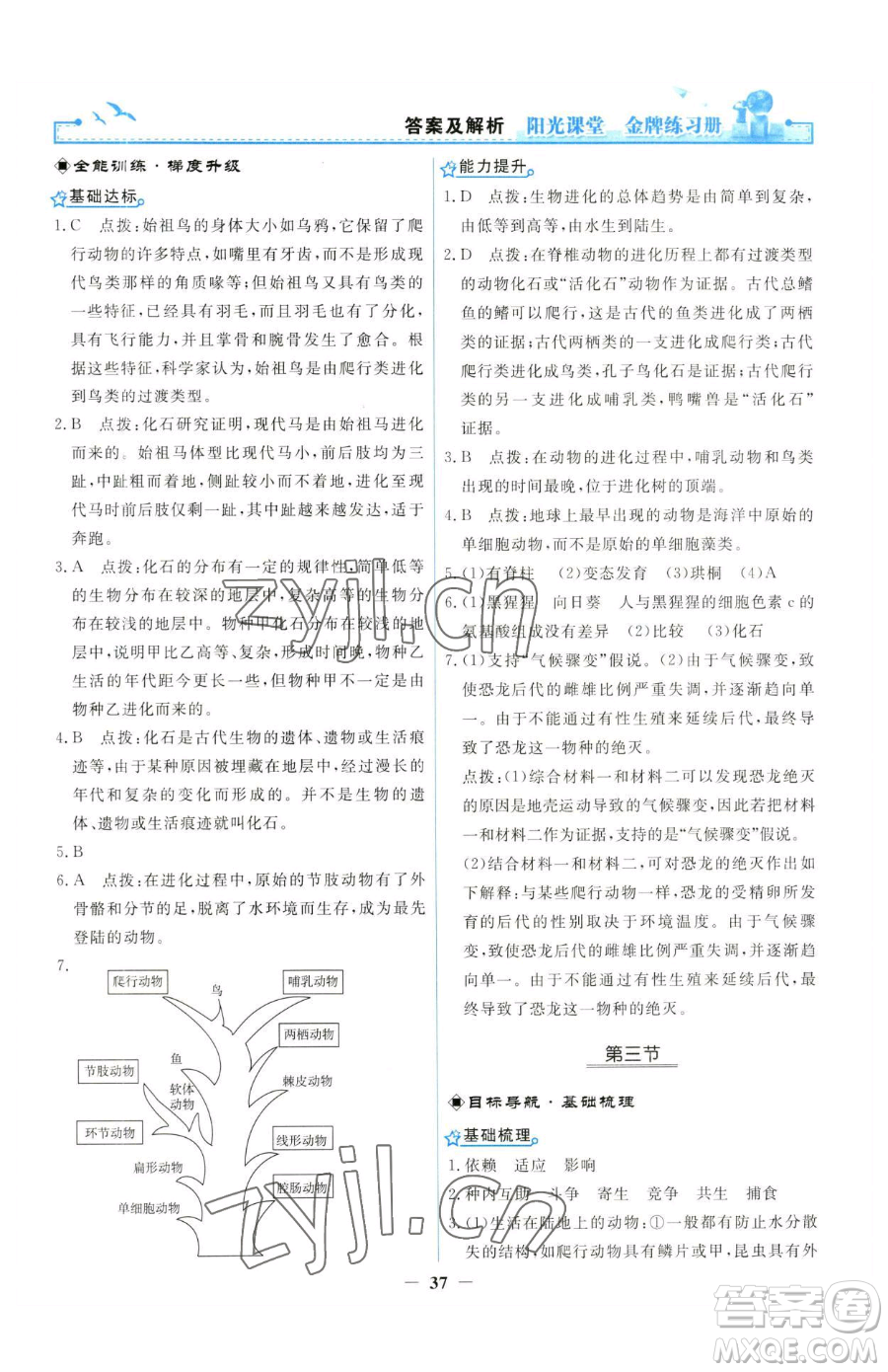 人民教育出版社2023陽光課堂金牌練習(xí)冊八年級下冊生物人教版參考答案