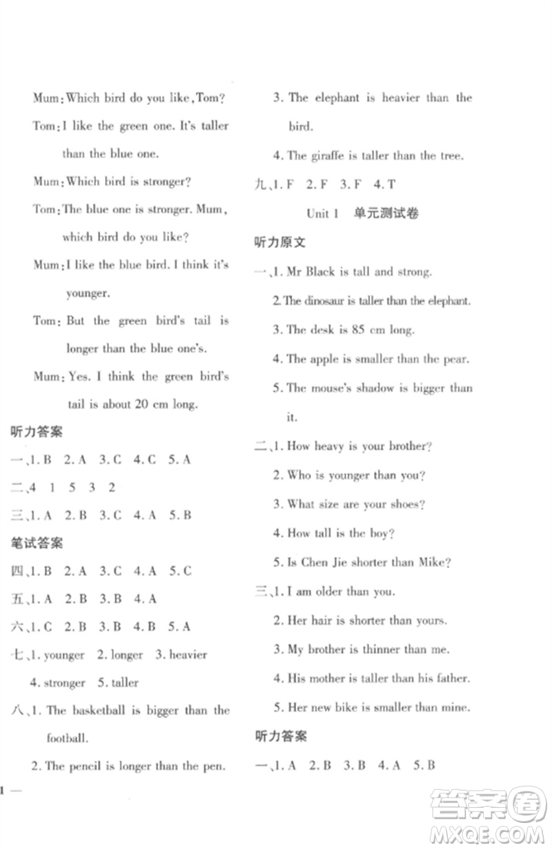 濟(jì)南出版社2023教育世家狀元卷六年級英語下冊人教版參考答案