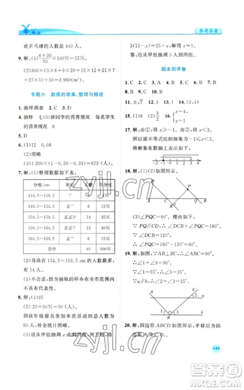 人民教育出版社2023績優(yōu)學(xué)案七年級(jí)數(shù)學(xué)下冊人教版參考答案