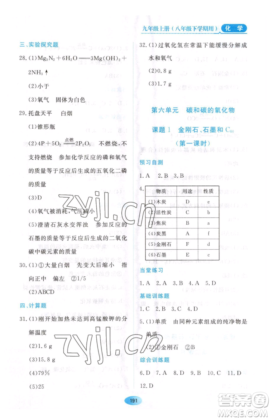 黑龍江教育出版社2023資源與評價八年級下冊化學(xué)人教版參考答案