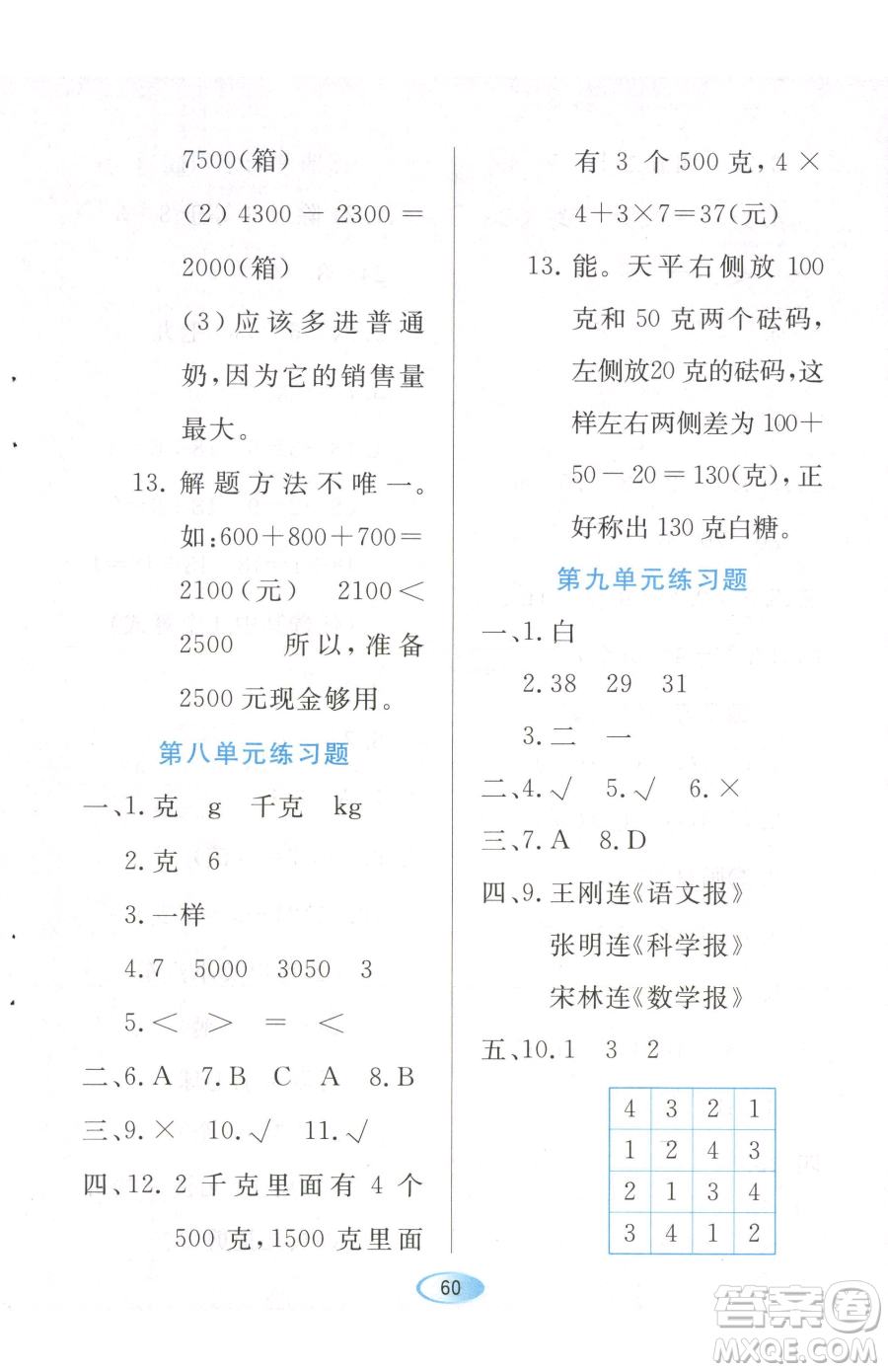 黑龍江教育出版社2023資源與評(píng)價(jià)二年級(jí)下冊(cè)數(shù)學(xué)人教版參考答案