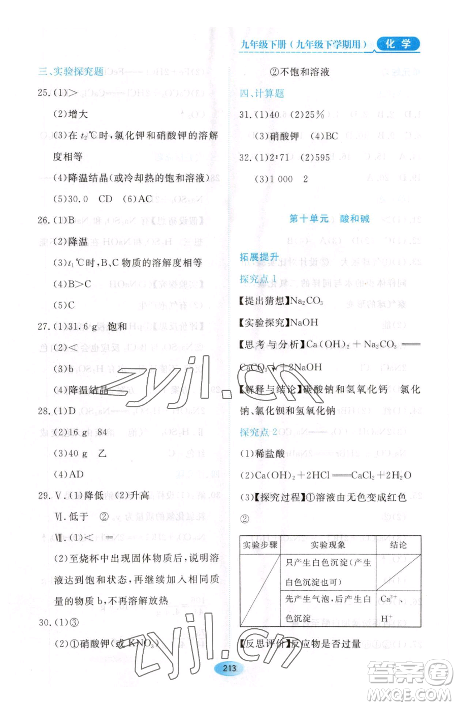 黑龍江教育出版社2023資源與評價九年級下冊化學人教版54制參考答案