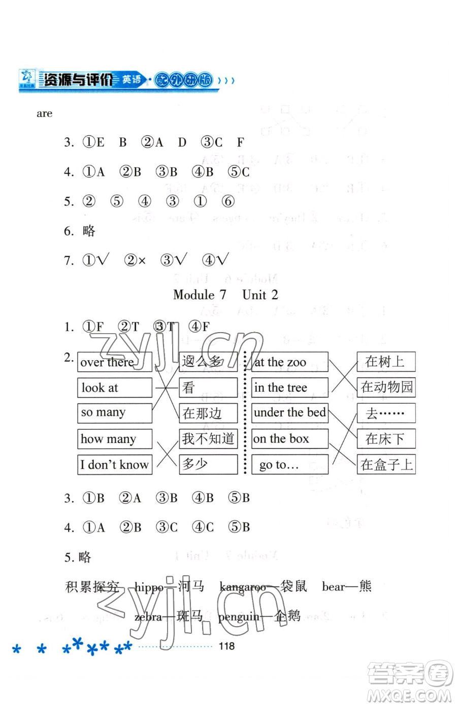 黑龍江教育出版社2023資源與評(píng)價(jià)一年級(jí)下冊(cè)英語(yǔ)外研版參考答案