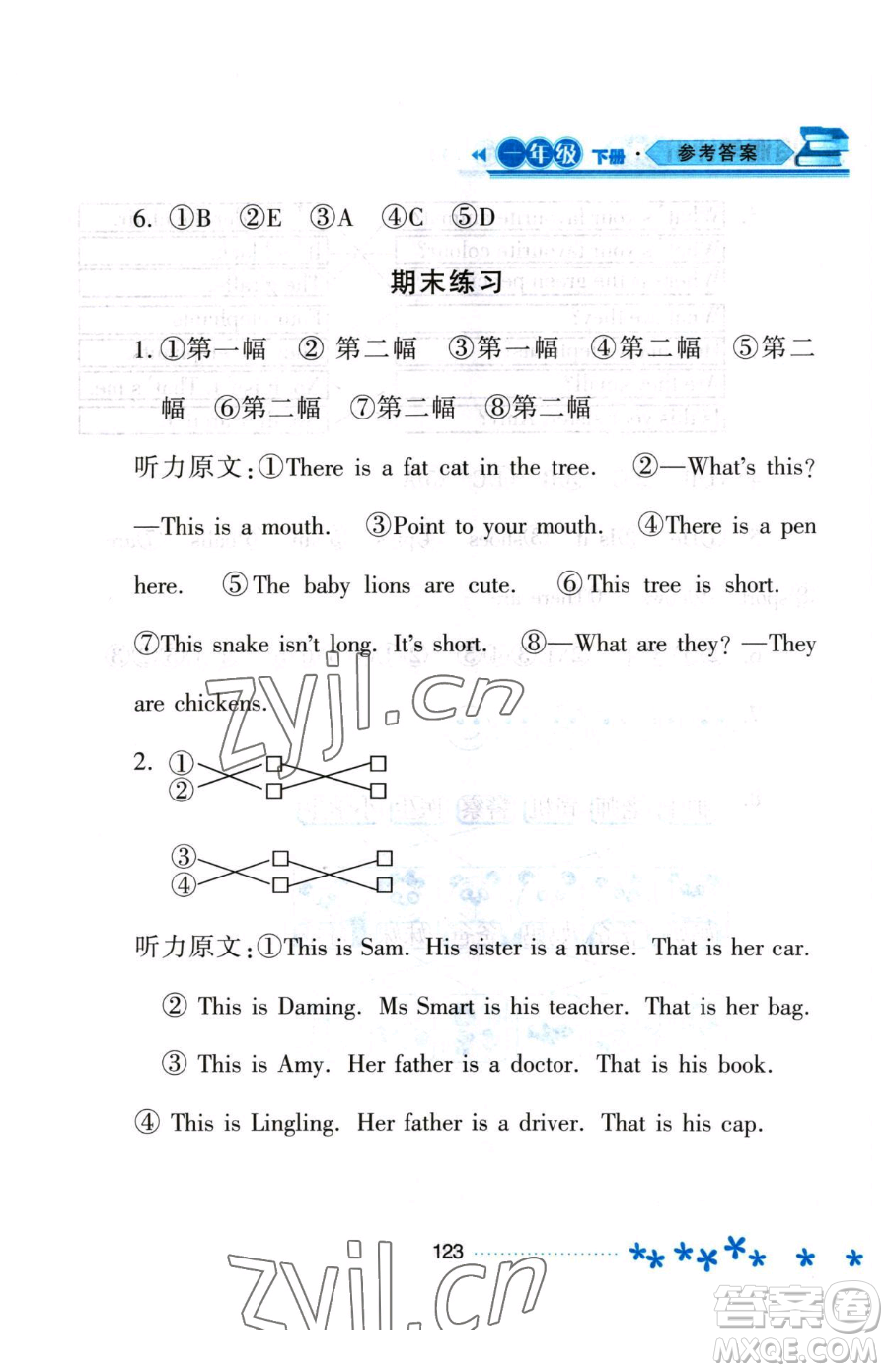 黑龍江教育出版社2023資源與評(píng)價(jià)一年級(jí)下冊(cè)英語(yǔ)外研版參考答案