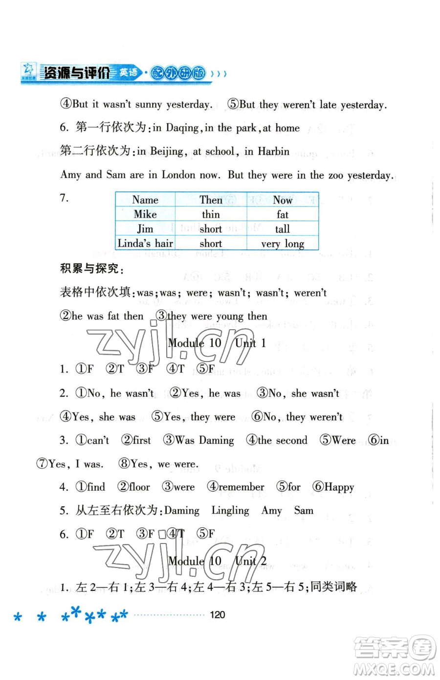 黑龍江教育出版社2023資源與評(píng)價(jià)三年級(jí)下冊(cè)英語外研版參考答案