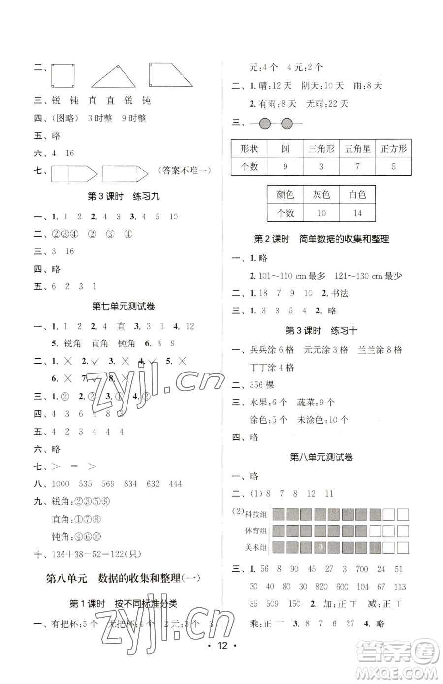 江蘇鳳凰美術(shù)出版社2023課時(shí)金練二年級(jí)下冊(cè)數(shù)學(xué)江蘇版參考答案