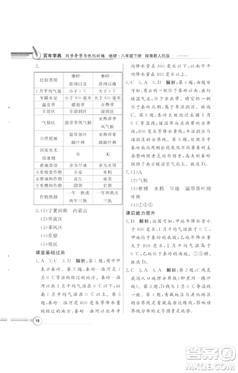 廣東教育出版社2023同步導(dǎo)學(xué)與優(yōu)化訓(xùn)練八年級地理下冊粵人版四川專版參考答案