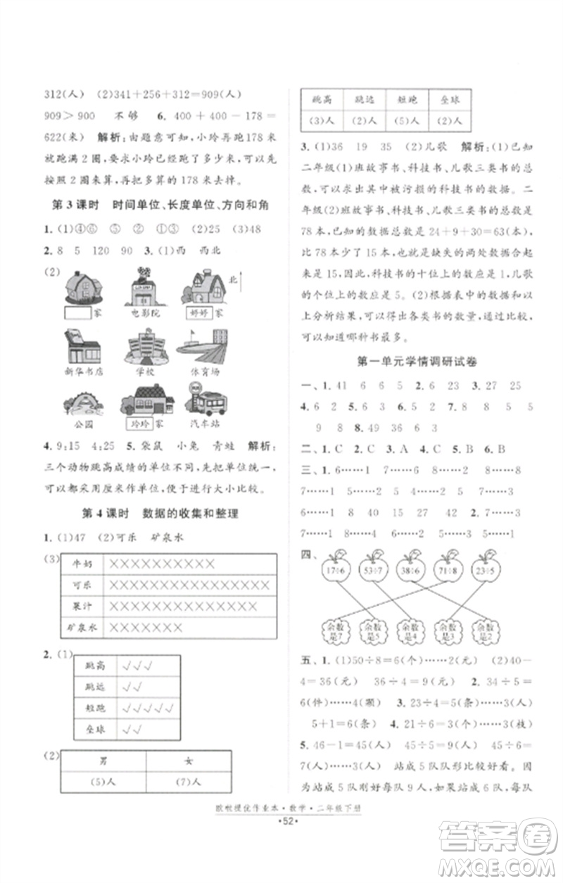 江蘇鳳凰美術(shù)出版社2023歐啦提優(yōu)作業(yè)本二年級數(shù)學(xué)下冊蘇教版參考答案