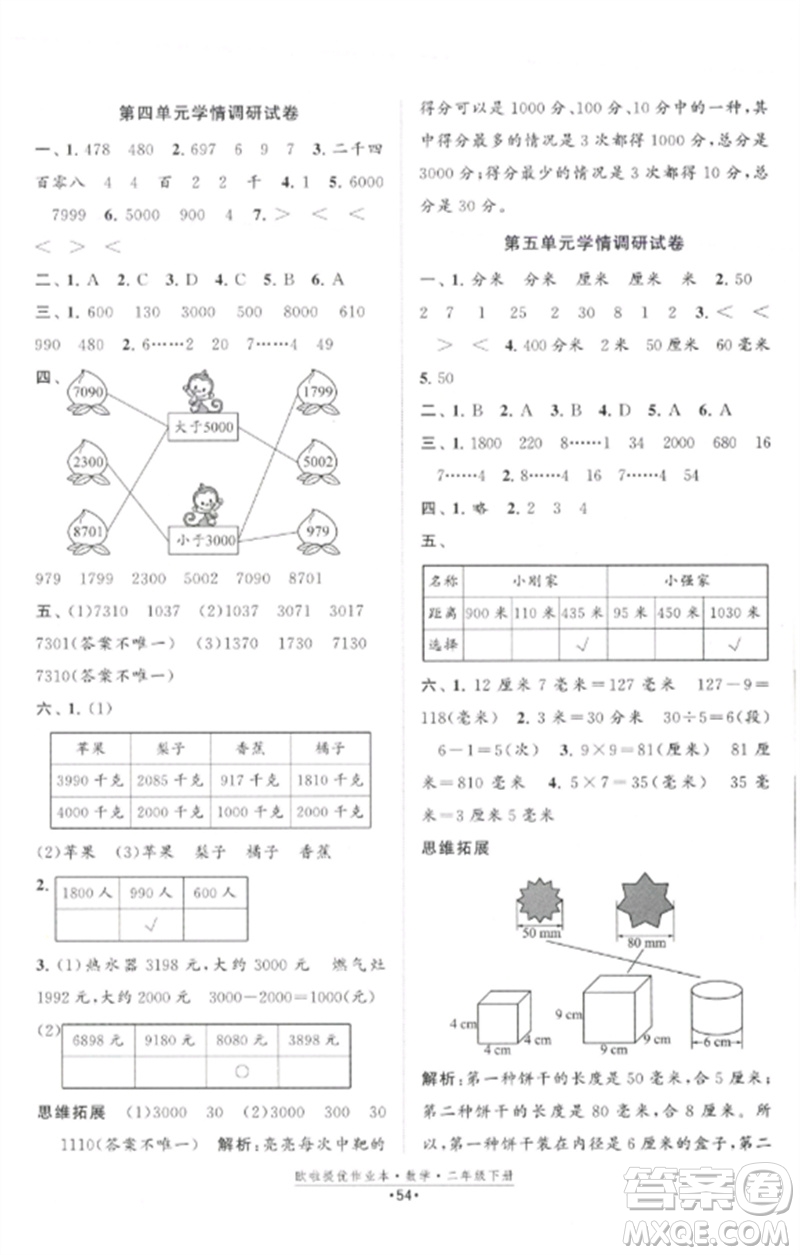 江蘇鳳凰美術(shù)出版社2023歐啦提優(yōu)作業(yè)本二年級數(shù)學(xué)下冊蘇教版參考答案