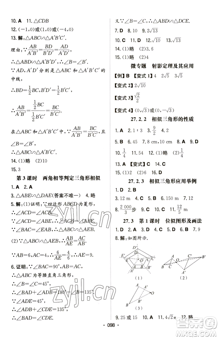 湖南教育出版社2023一本同步訓(xùn)練九年級下冊數(shù)學(xué)人教版參考答案