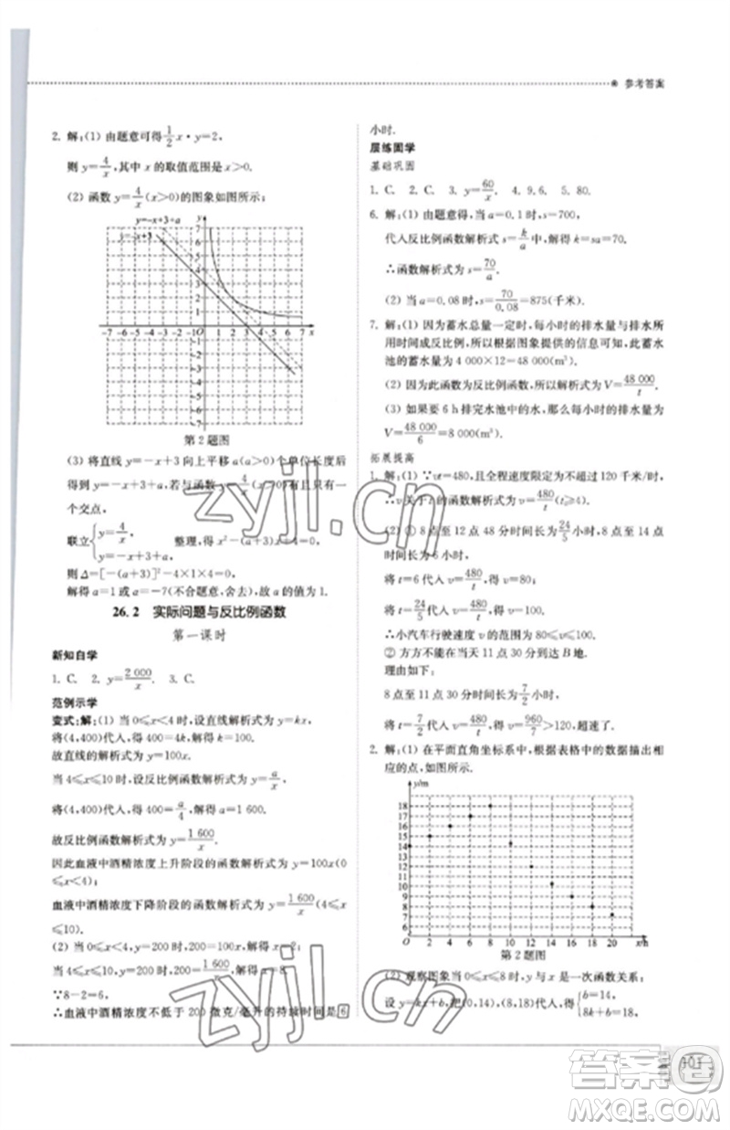 山東教育出版社2023初中同步練習(xí)冊(cè)九年級(jí)數(shù)學(xué)下冊(cè)人教版參考答案