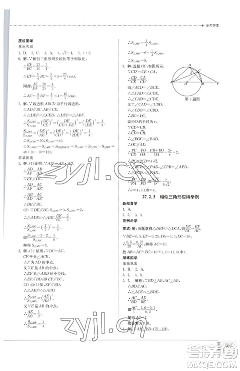 山東教育出版社2023初中同步練習(xí)冊(cè)九年級(jí)數(shù)學(xué)下冊(cè)人教版參考答案