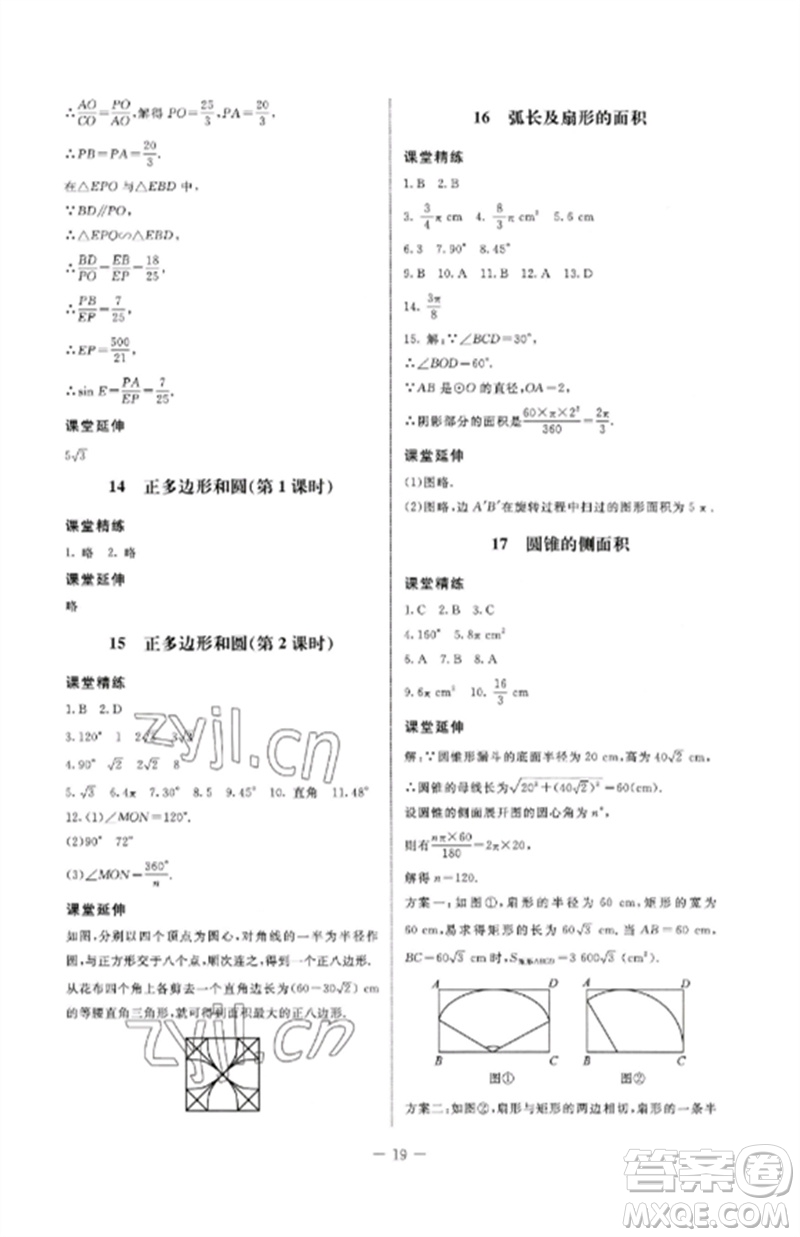 北京師范大學(xué)出版社2023初中同步練習(xí)冊九年級數(shù)學(xué)下冊魯教版五四制參考答案